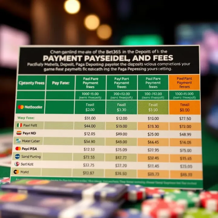 Comparison chart of different payment methods and associated fees for online betting deposits