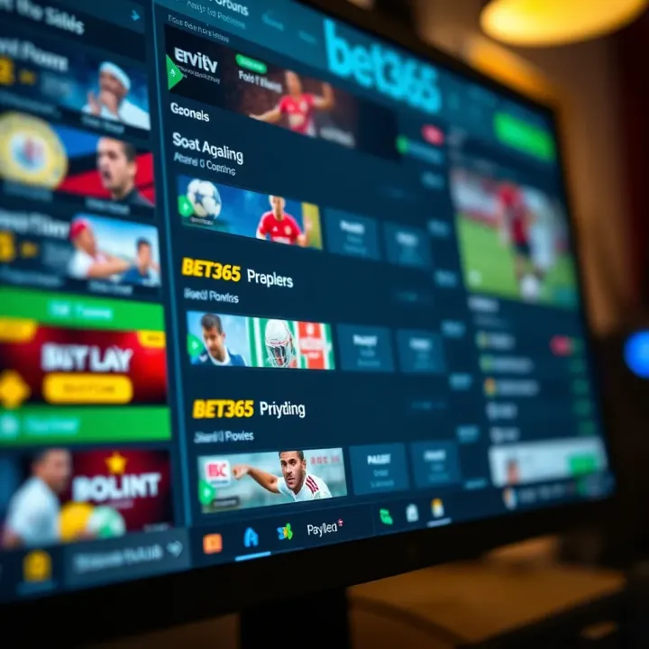 Close-up of a computer screen displaying various sports betting options available on Bet365 platform