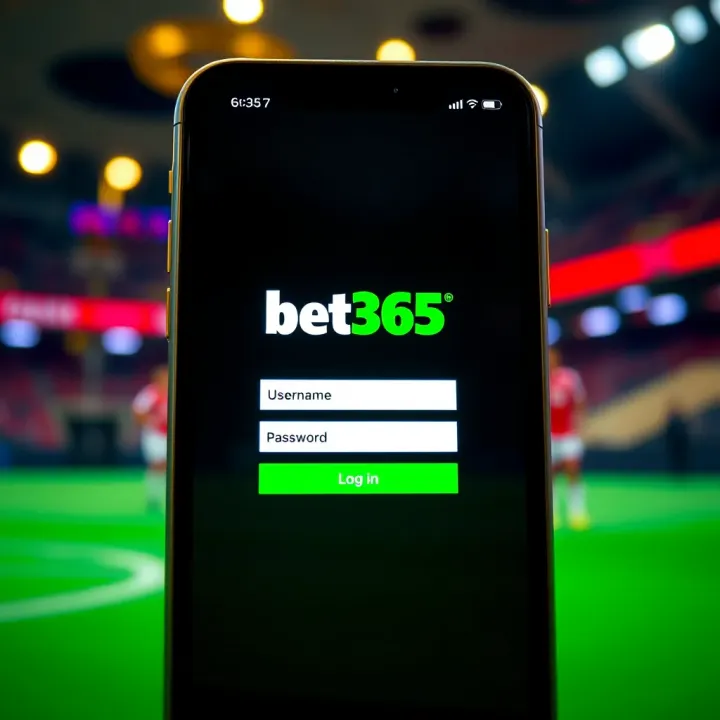 Mobile phone screen displaying the bet365 login interface with username and password fields