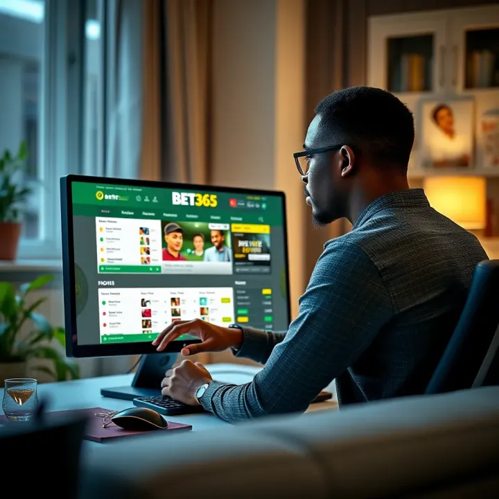 User navigating the Bet365 website interface on a desktop computer in a modern home setting