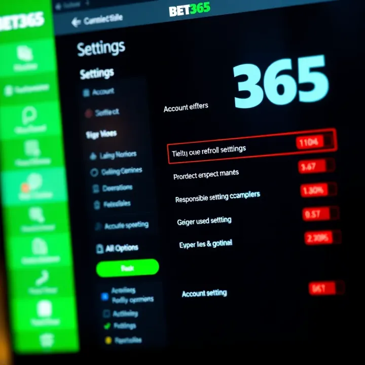 User interface of Bet365 platform showing account settings for responsible gambling options
