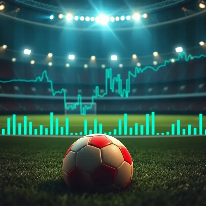 Football pitch with statistical graphs overlay showing data analysis for match predictions