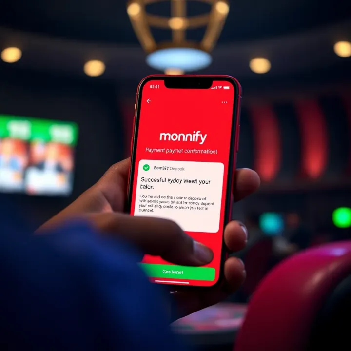 Mobile phone displaying Monnify payment confirmation for Bet365 deposit