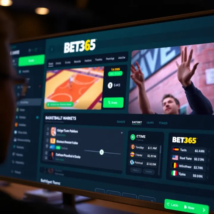 User interface of Bet365 live sport featuring basketball event options and betting markets